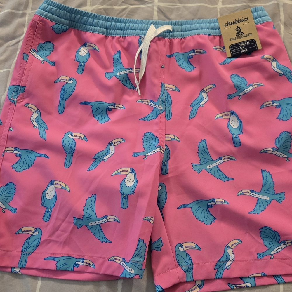 Chubbies Pink and Blue Toucan Swim Shorts